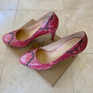 Cole Haan Chelsea pink snake print leather pumps